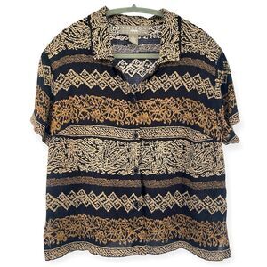Norton McNaughton Petite Women’s Black Brown Mixed Print Short Sleeve Top Large